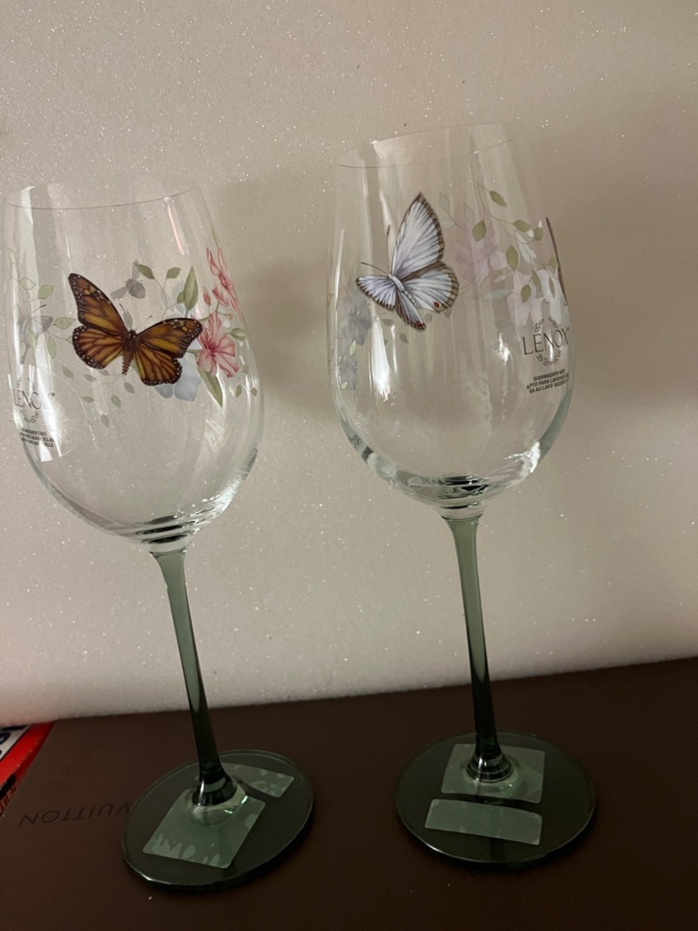 Lenox Butterfly Wine Glasses with Pale Green Stems